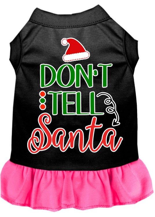 Don't Tell Santa Screen Print Dog Dress Black with Bright Pink Sm